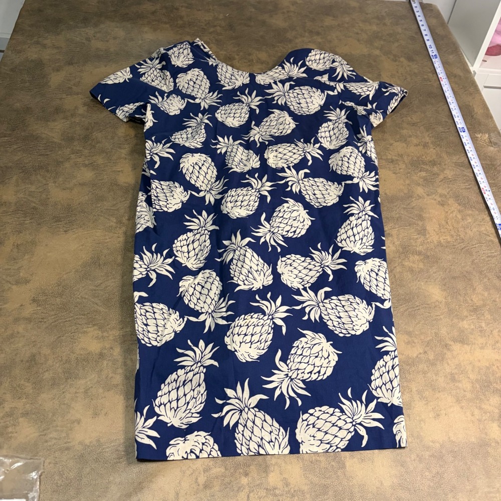 Hilo Hattie Shift Dress Womens XL Blue Pineapple Print Cotton Made in Hawaii